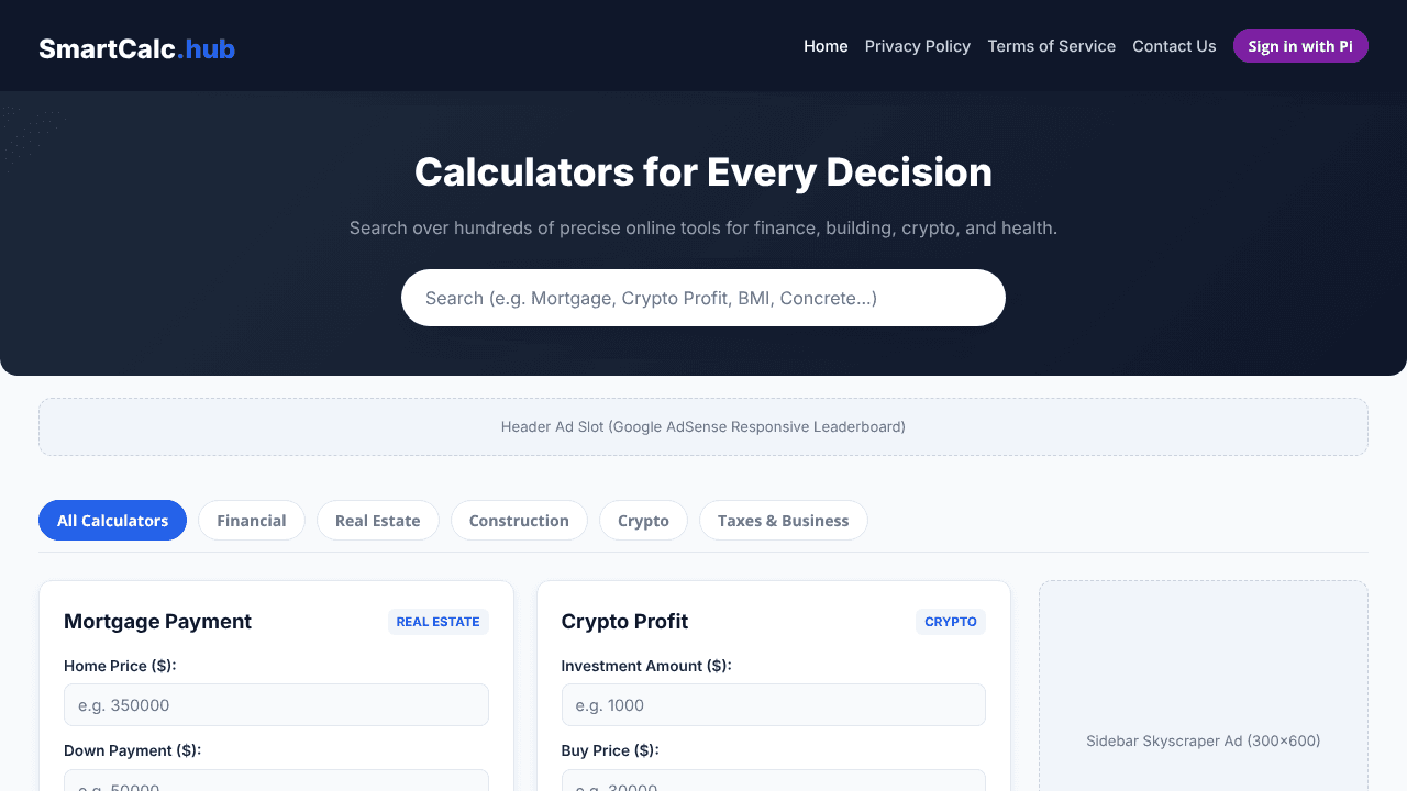 Smart Calculators Hub website screenshot