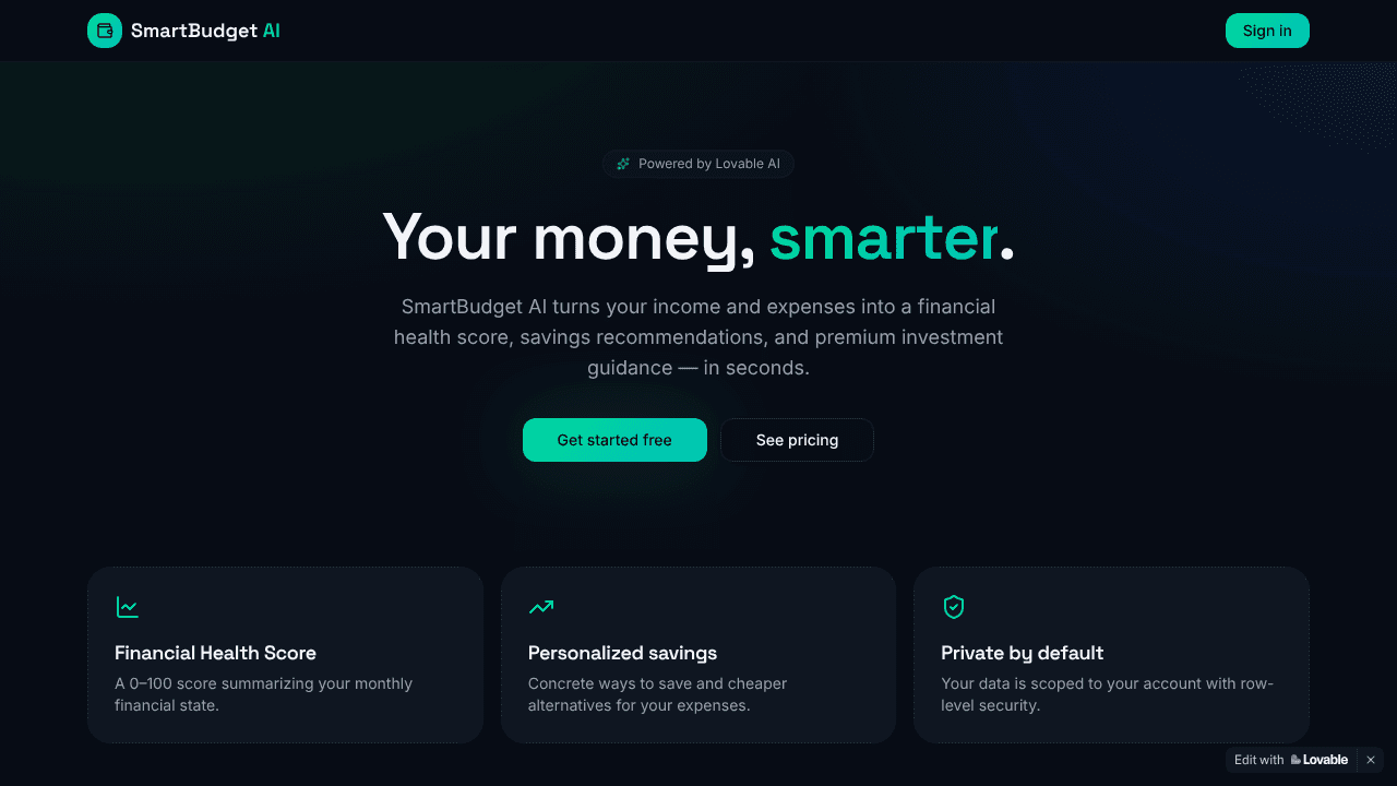 SmartBudget AI website screenshot