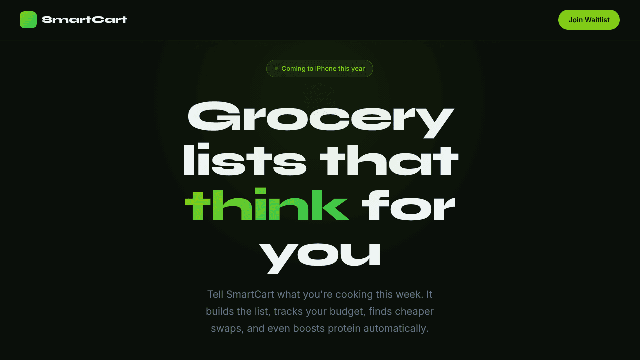 SmartCart — Grocery Lists That Think website screenshot