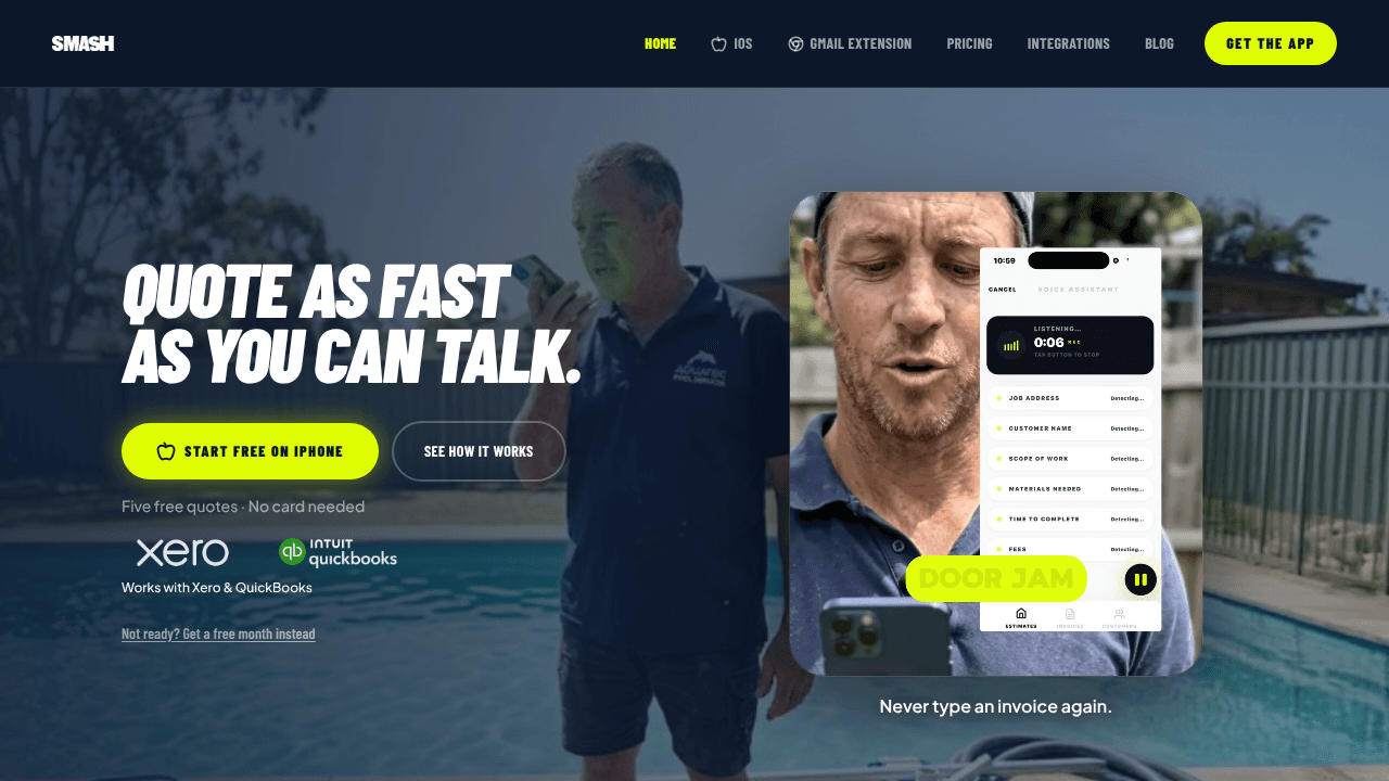 SMASH Voice to Invoice website screenshot