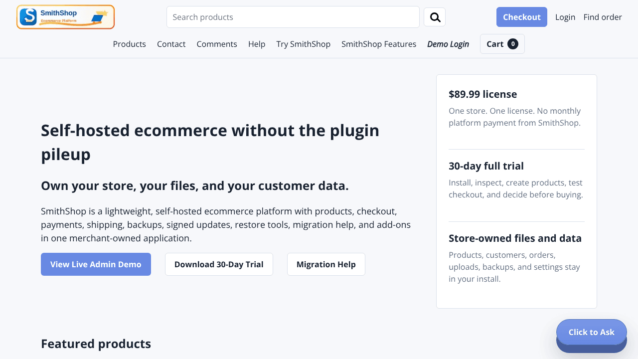 SmithShop Ecommerce Platform website screenshot