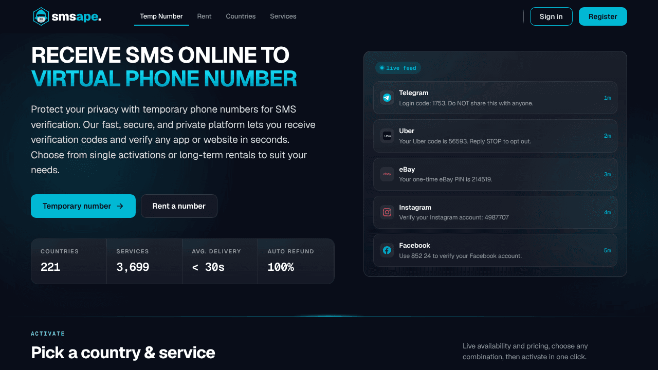 SMSAPE.COM website screenshot