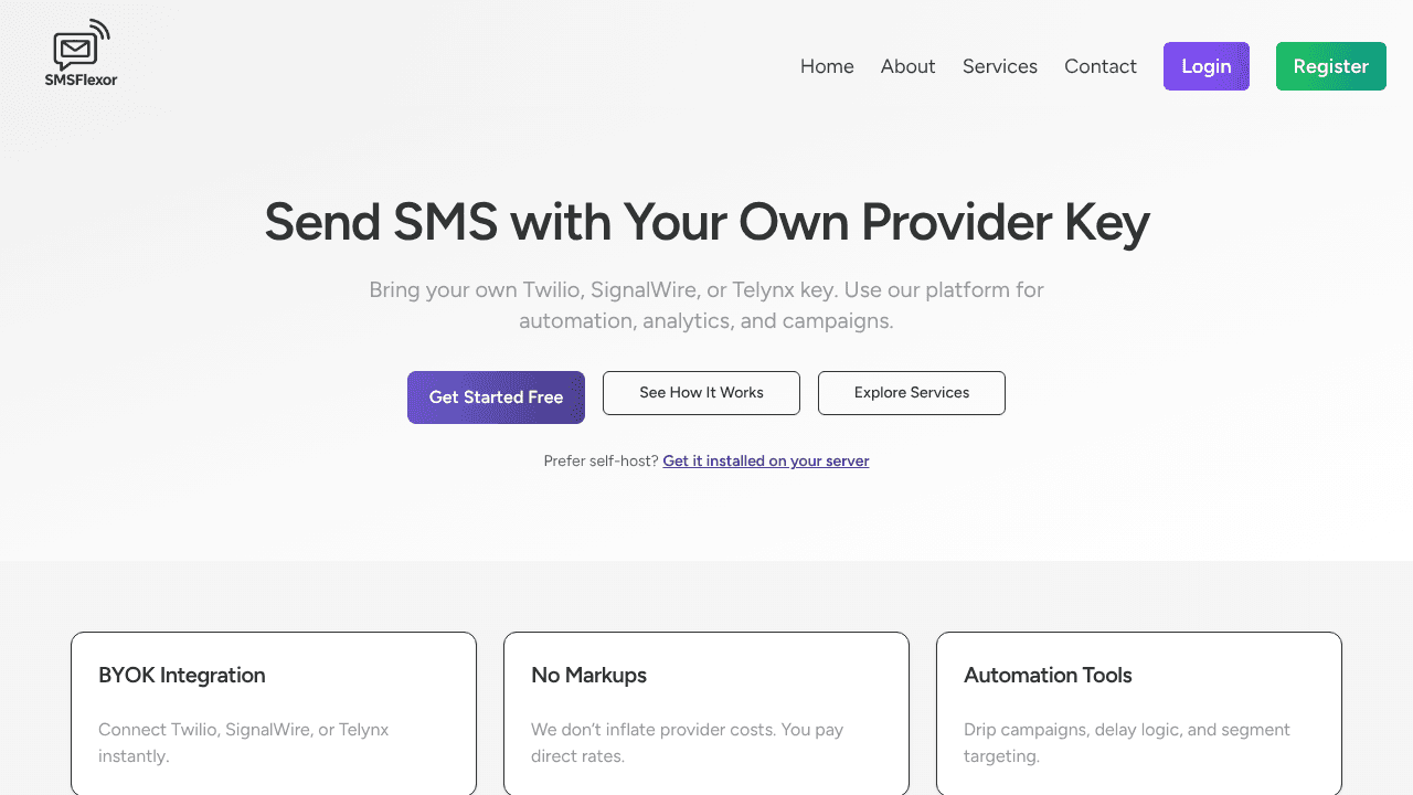 smsflexor website screenshot