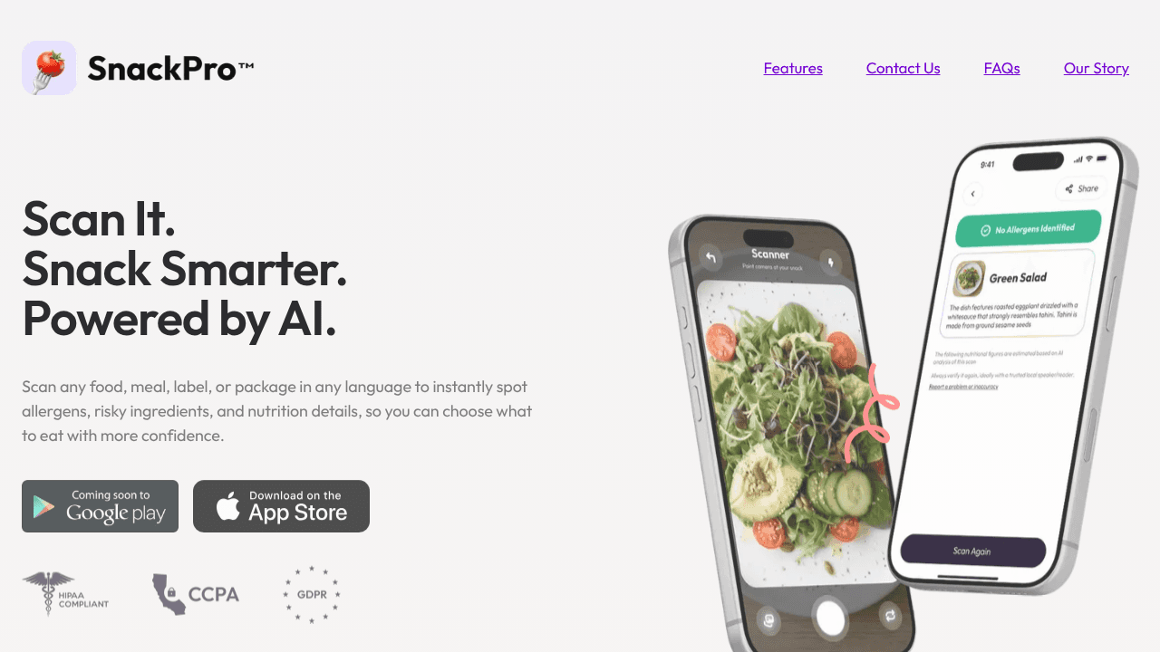 SnackPro.ai - Scan food for allergy risk website screenshot