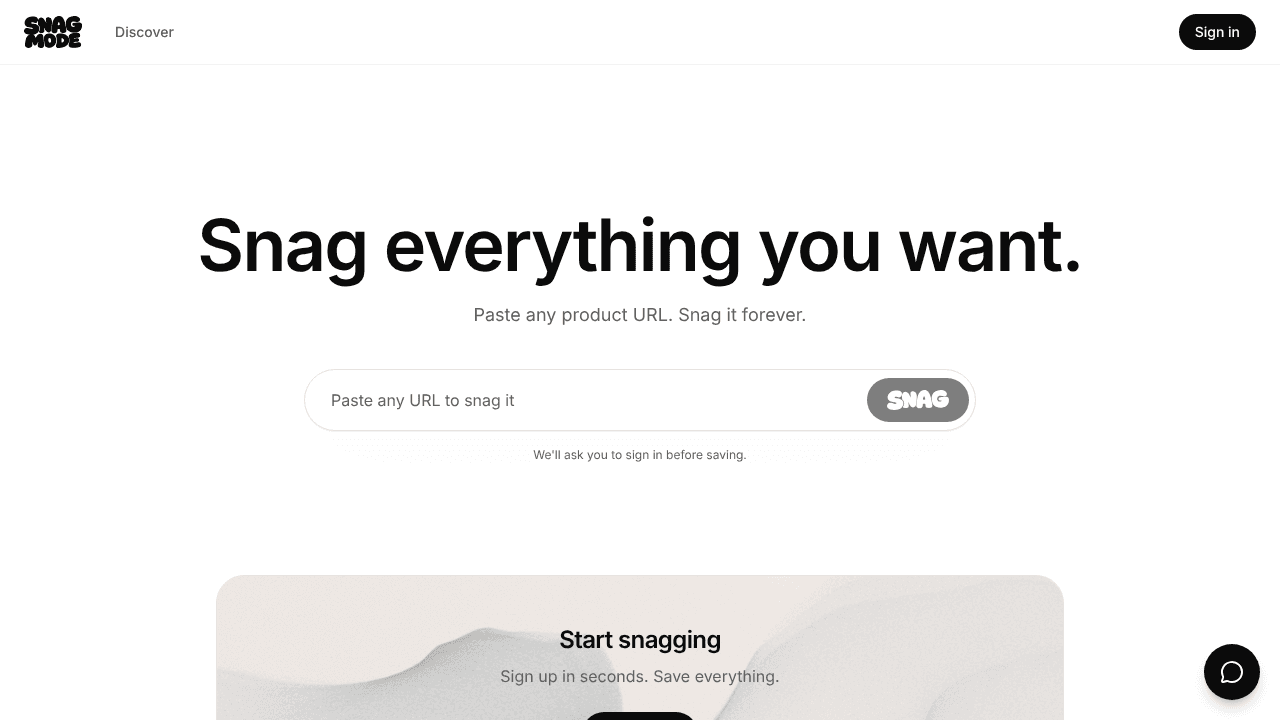 Snag Mode website screenshot