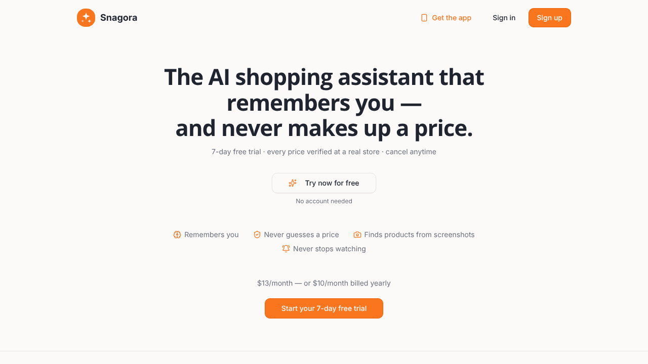 Snagora website screenshot