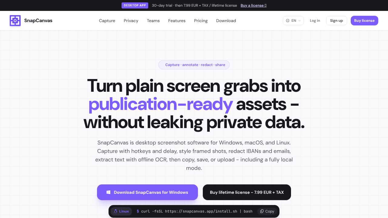 SnapCanvas website screenshot