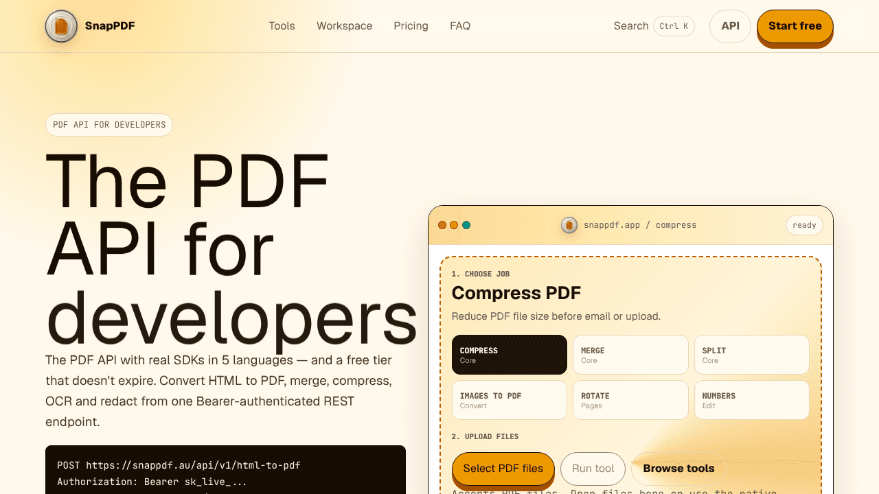 SnapPDF website screenshot