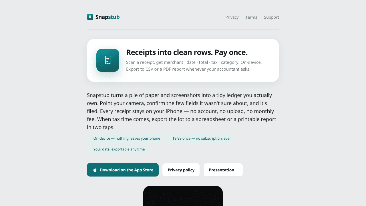 Snapstub website screenshot