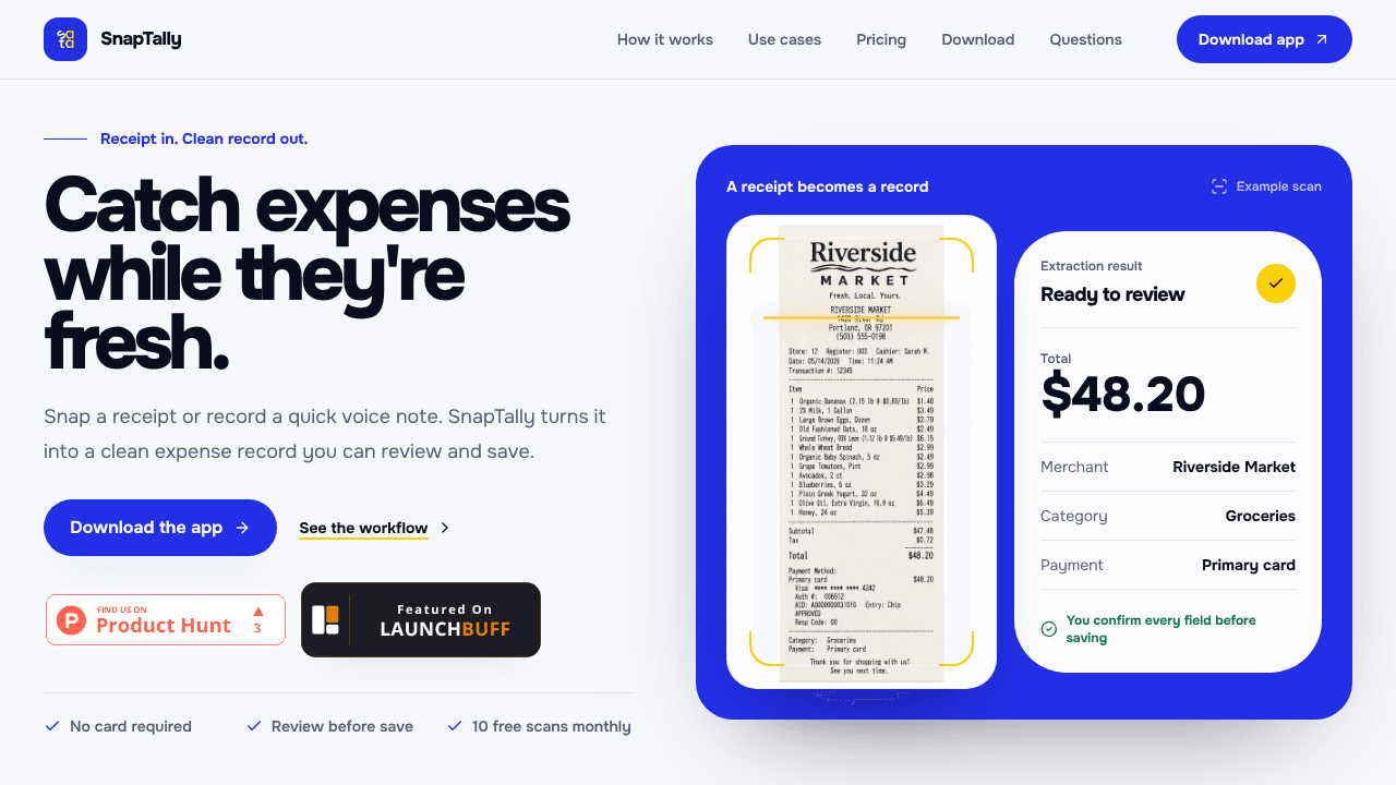 SnapTally website screenshot