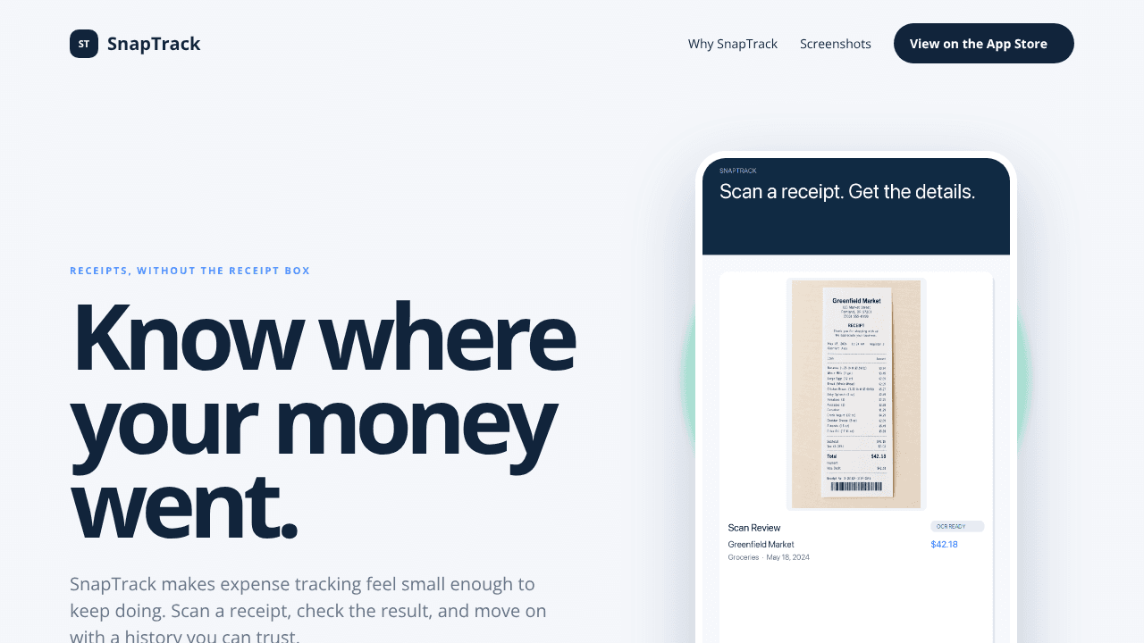 SnapTrack — Expense Tracking for Travel website screenshot