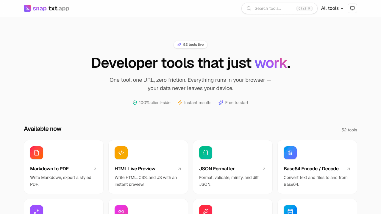 snaptxt.app website screenshot