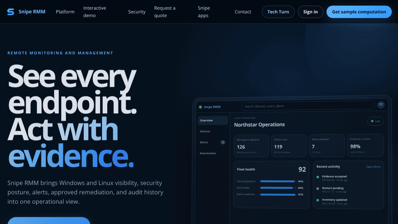 Snipe RMM website screenshot