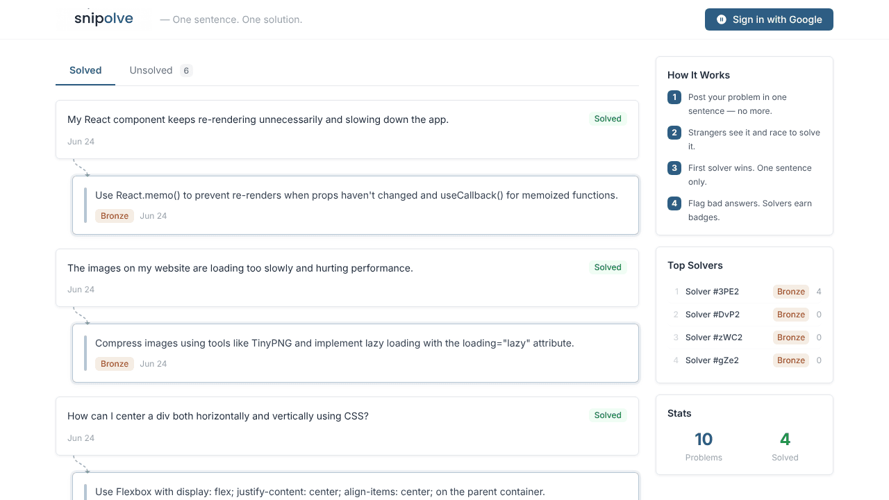 Snipolve  website screenshot