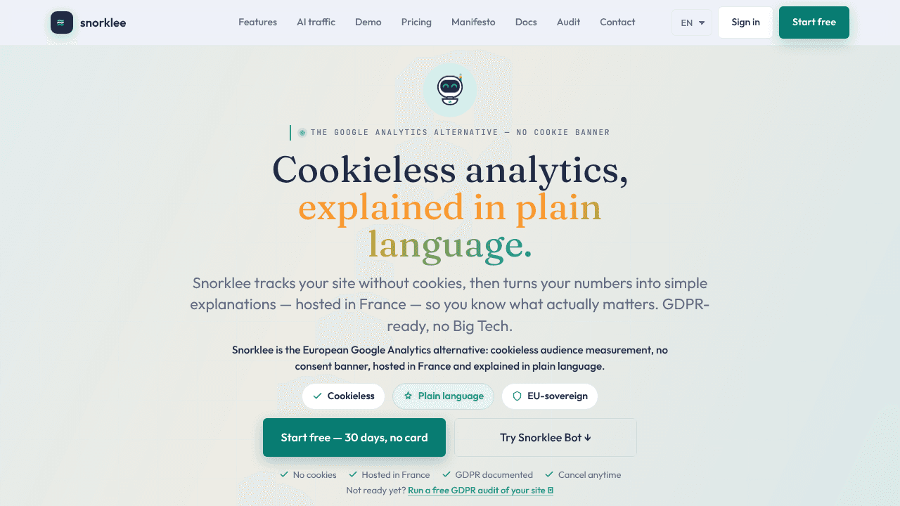 Snorklee Analytics website screenshot