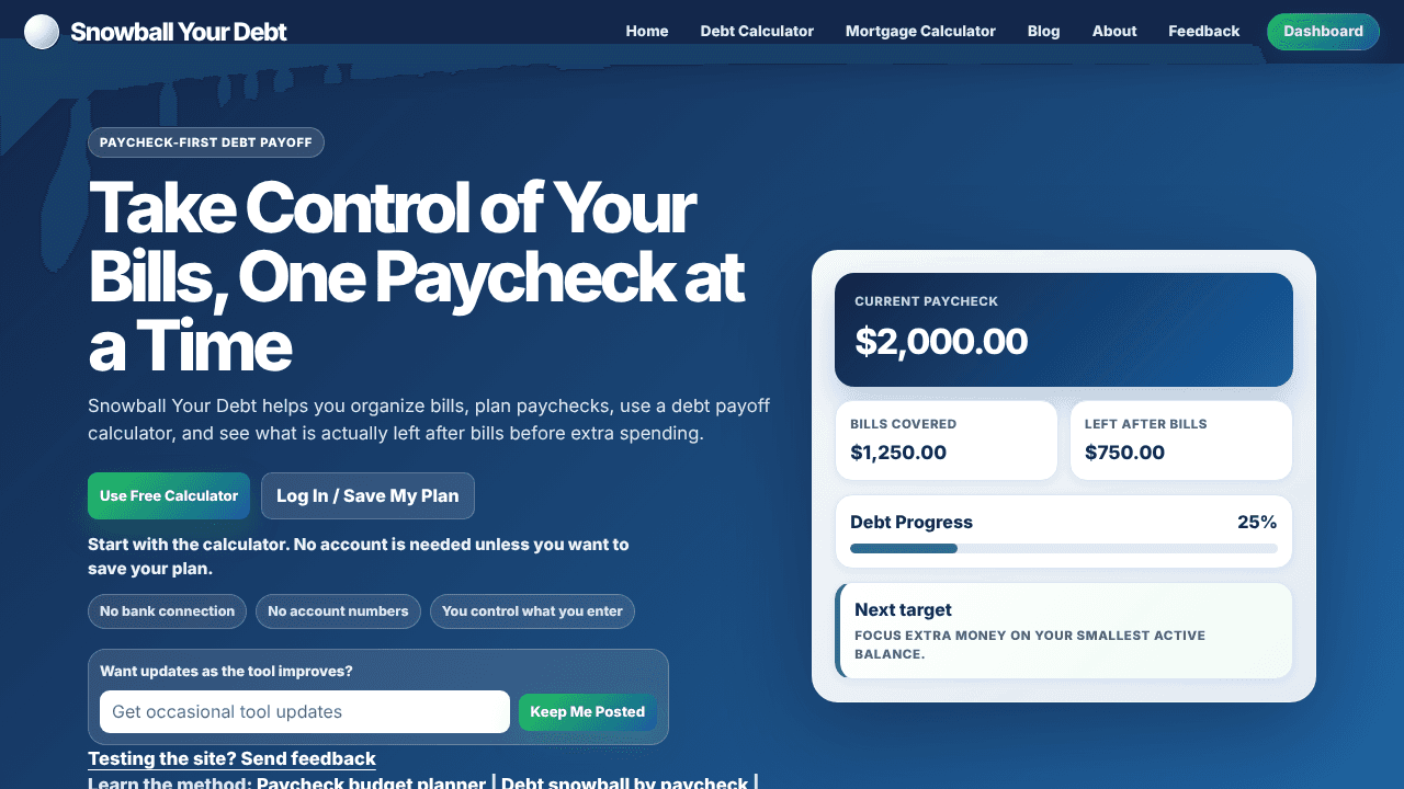 Snowball Your Debt website screenshot