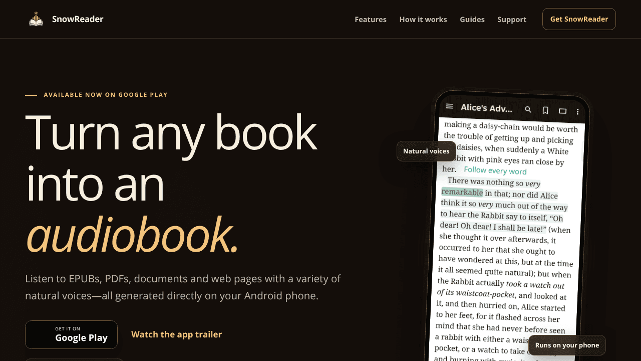 SnowReader website screenshot