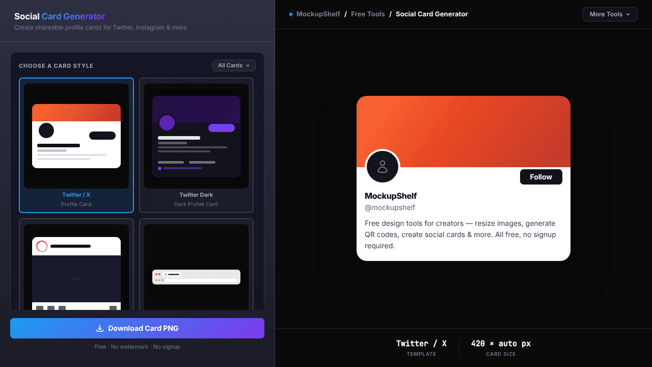 Social Card Generator website screenshot