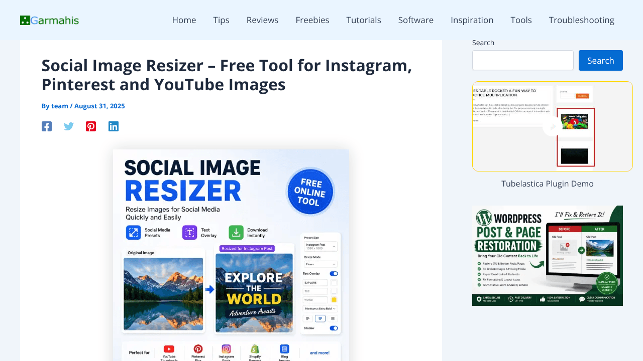 Social Image Resizer website screenshot
