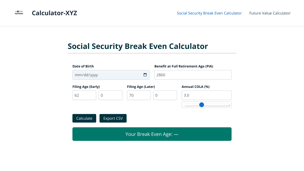 Social Security Break Even Calculator