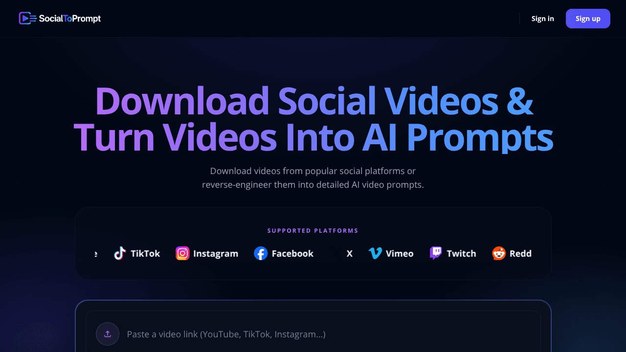 SocialToPrompt website screenshot