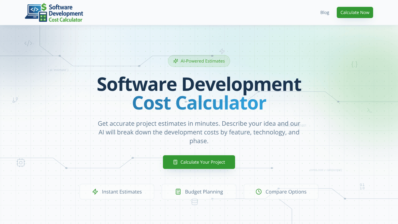 Software Development Cost Calculator website screenshot