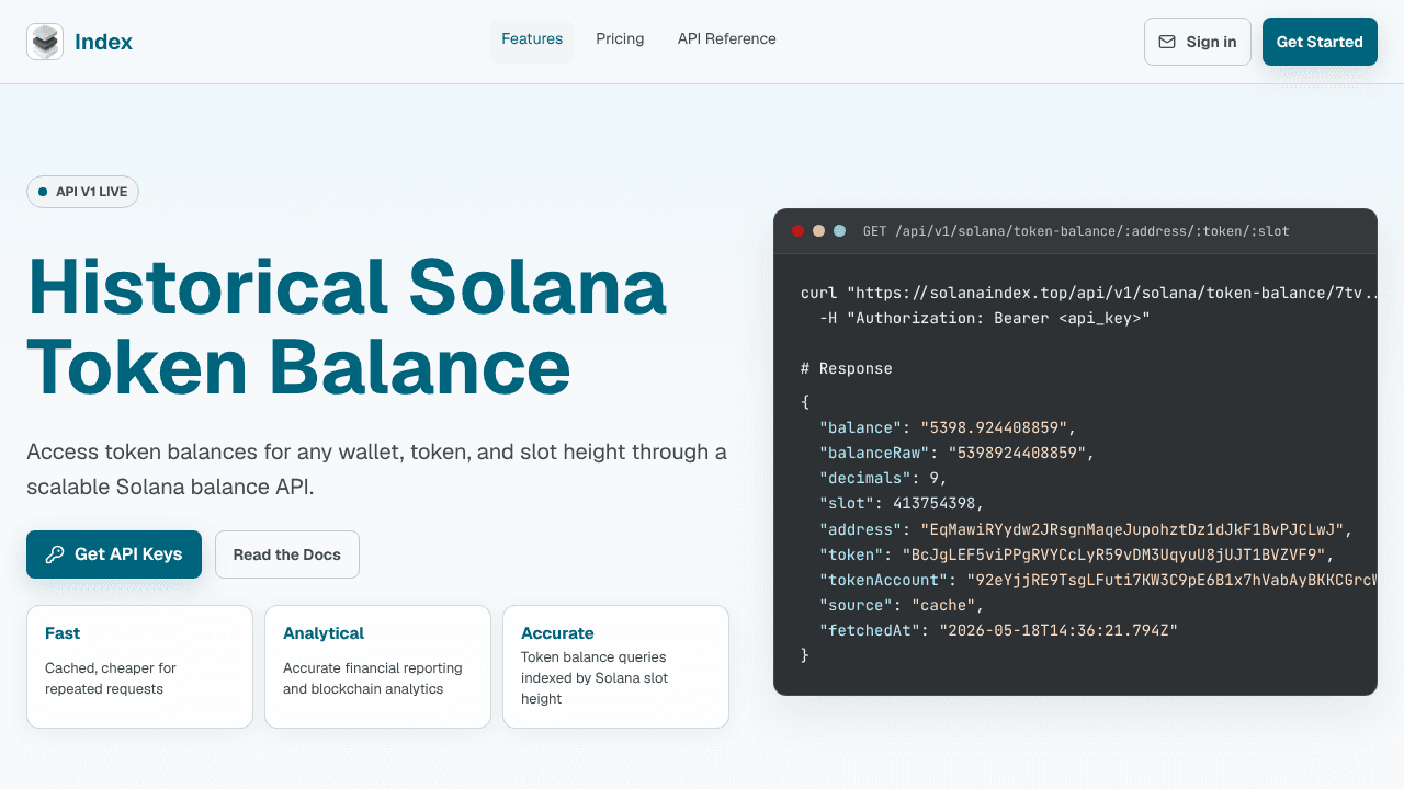 Solana Index - Solana Token Balance website screenshot