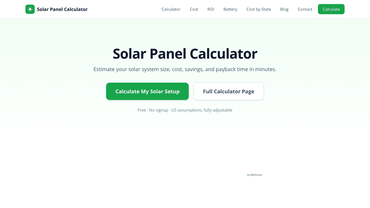 Solar Panel Calculator website screenshot