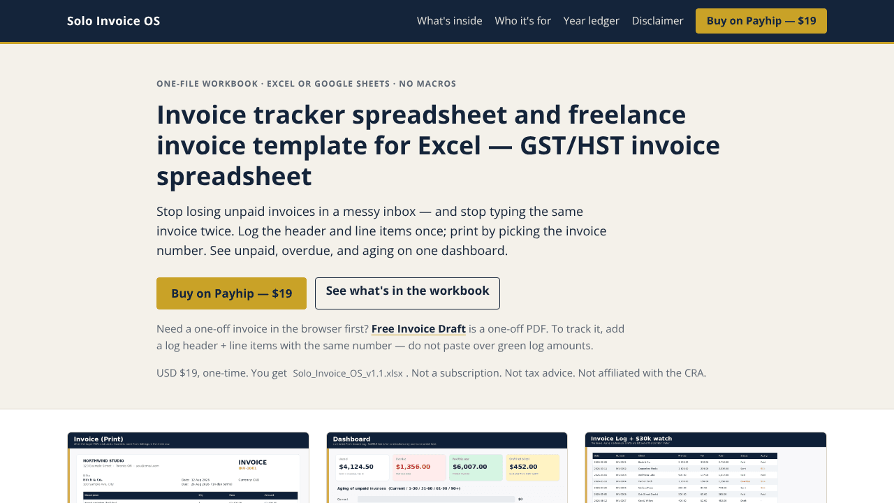 Solo Invoice OS website screenshot