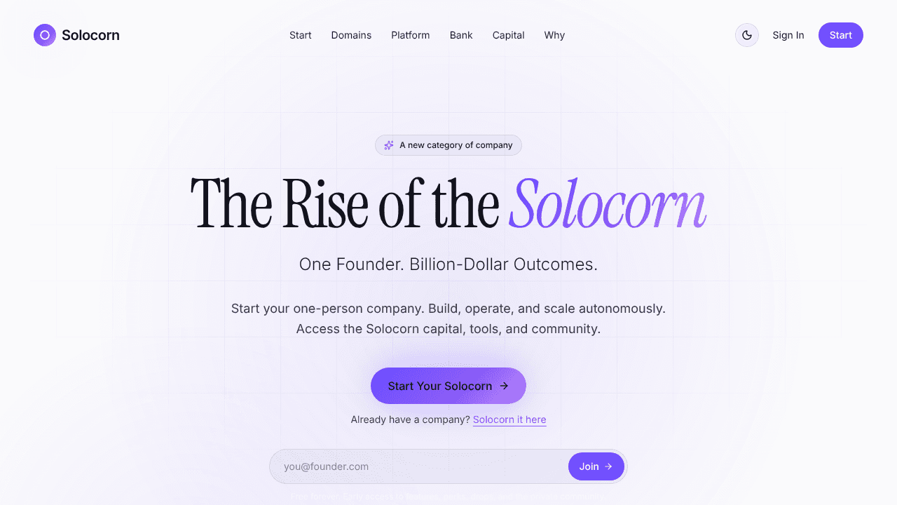 Solocorn  website screenshot