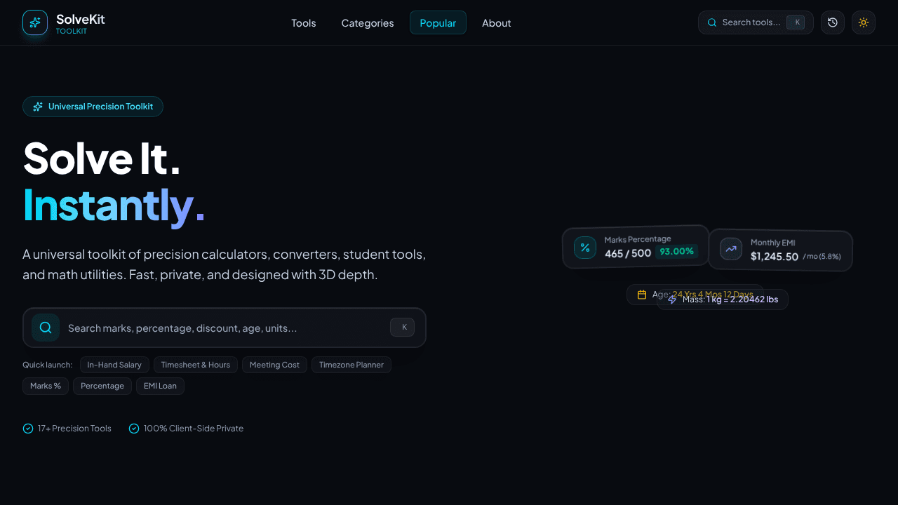 SolveKit — Universal Problem website screenshot