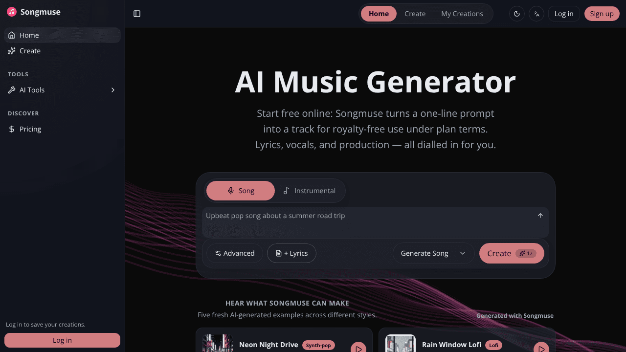 Songmuse website screenshot