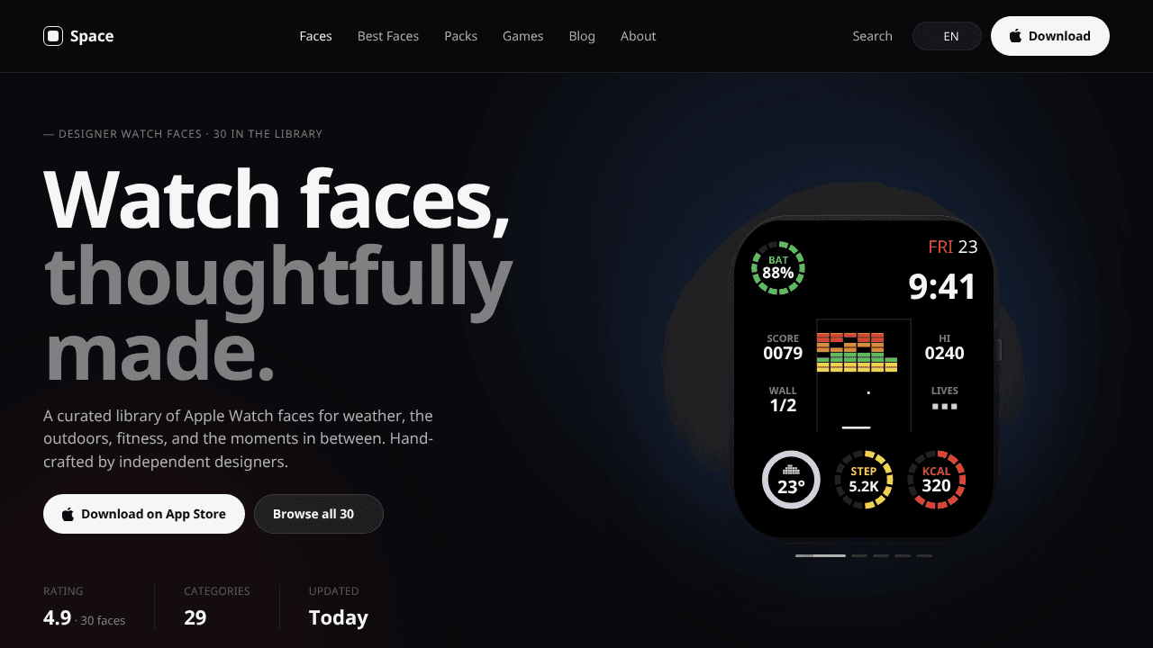 Space Watch Faces website screenshot