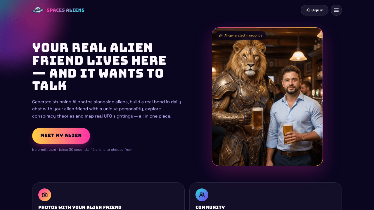 Spaces Aliens  website screenshot