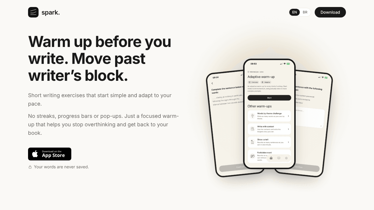 Spark: warm-up before writing website screenshot