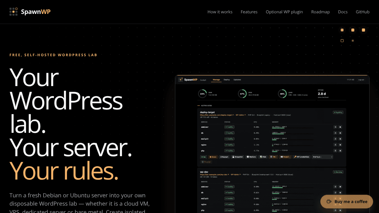 SpawnWP website screenshot