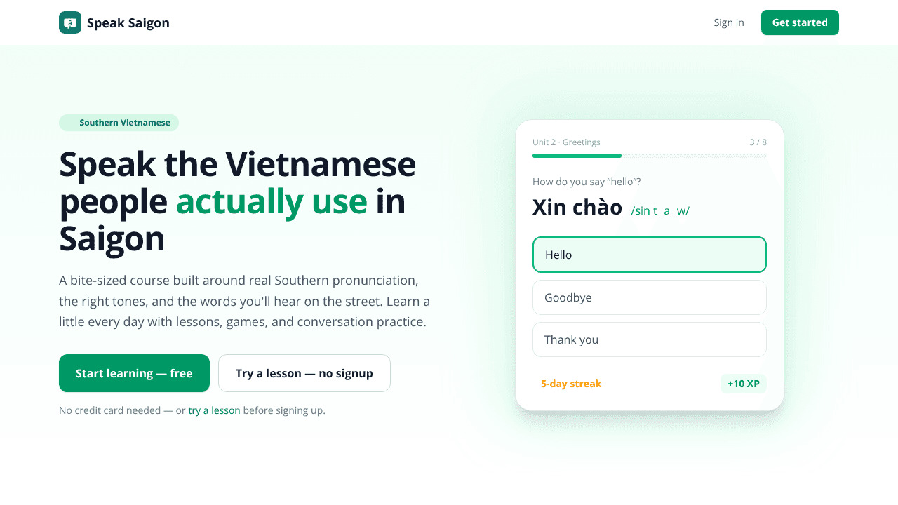 Speak Saigon website screenshot