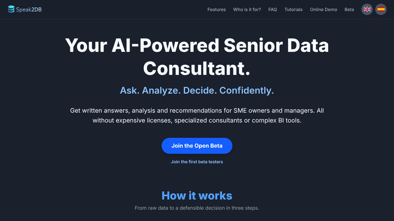 Speak2DB website screenshot