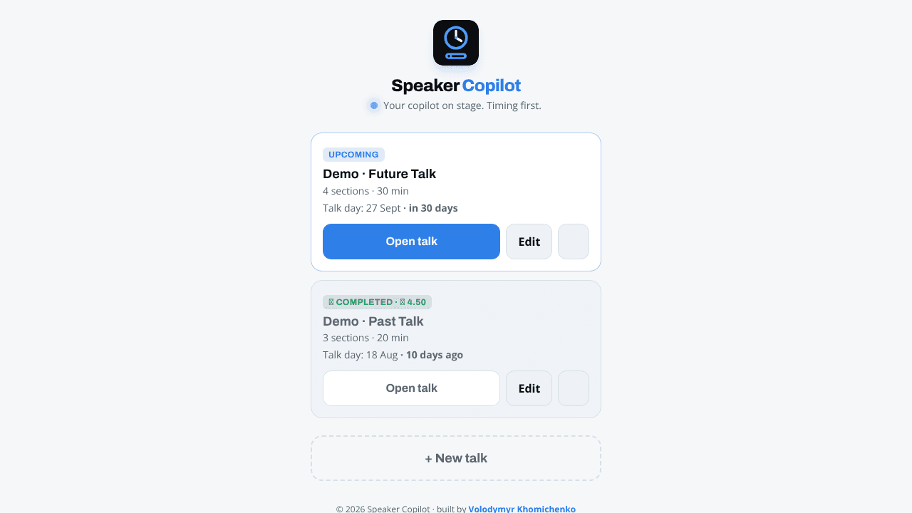 Speaker Copilot website screenshot