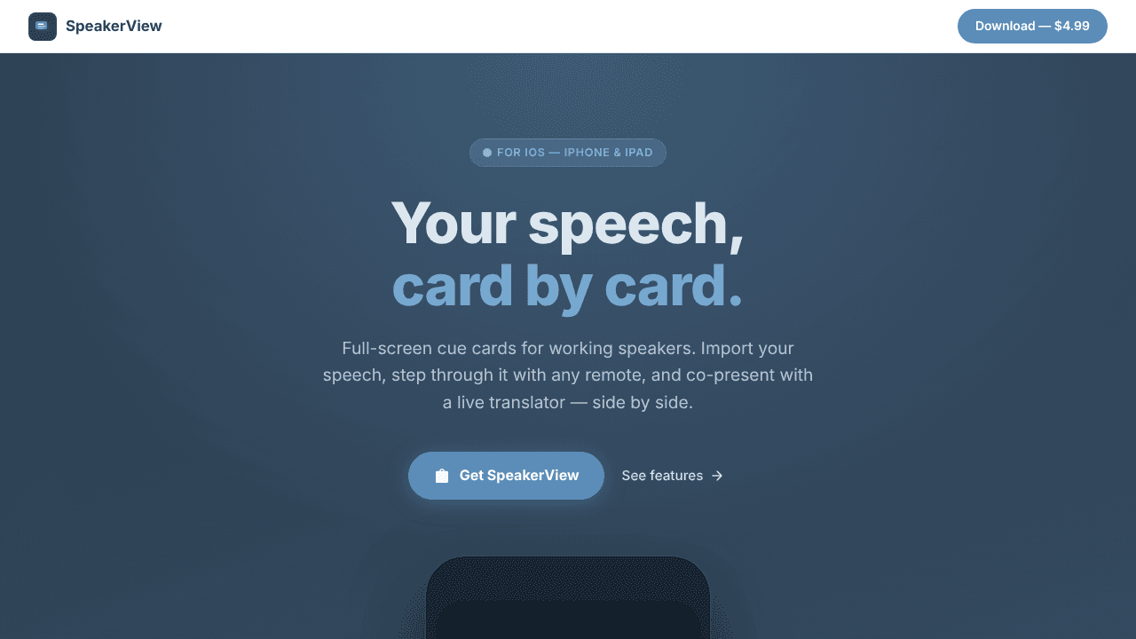SpeakerView — Your Speech, Card by Card website screenshot