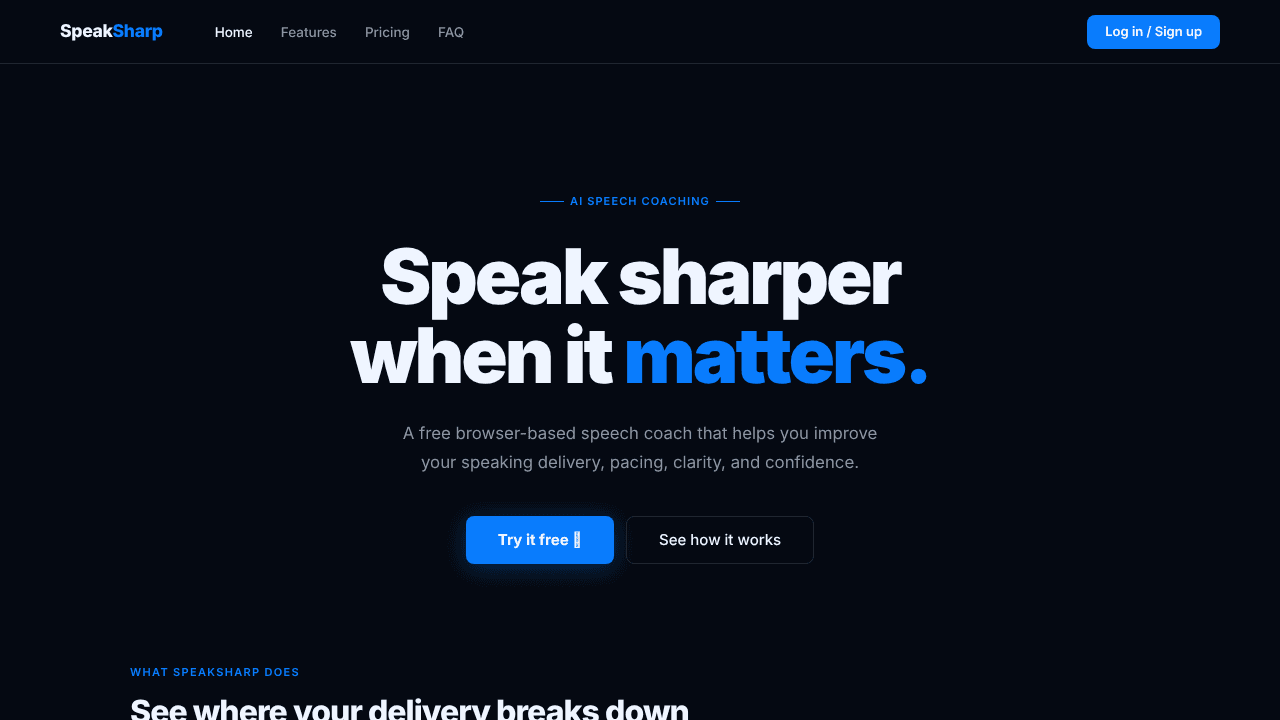 SpeakSharp website screenshot