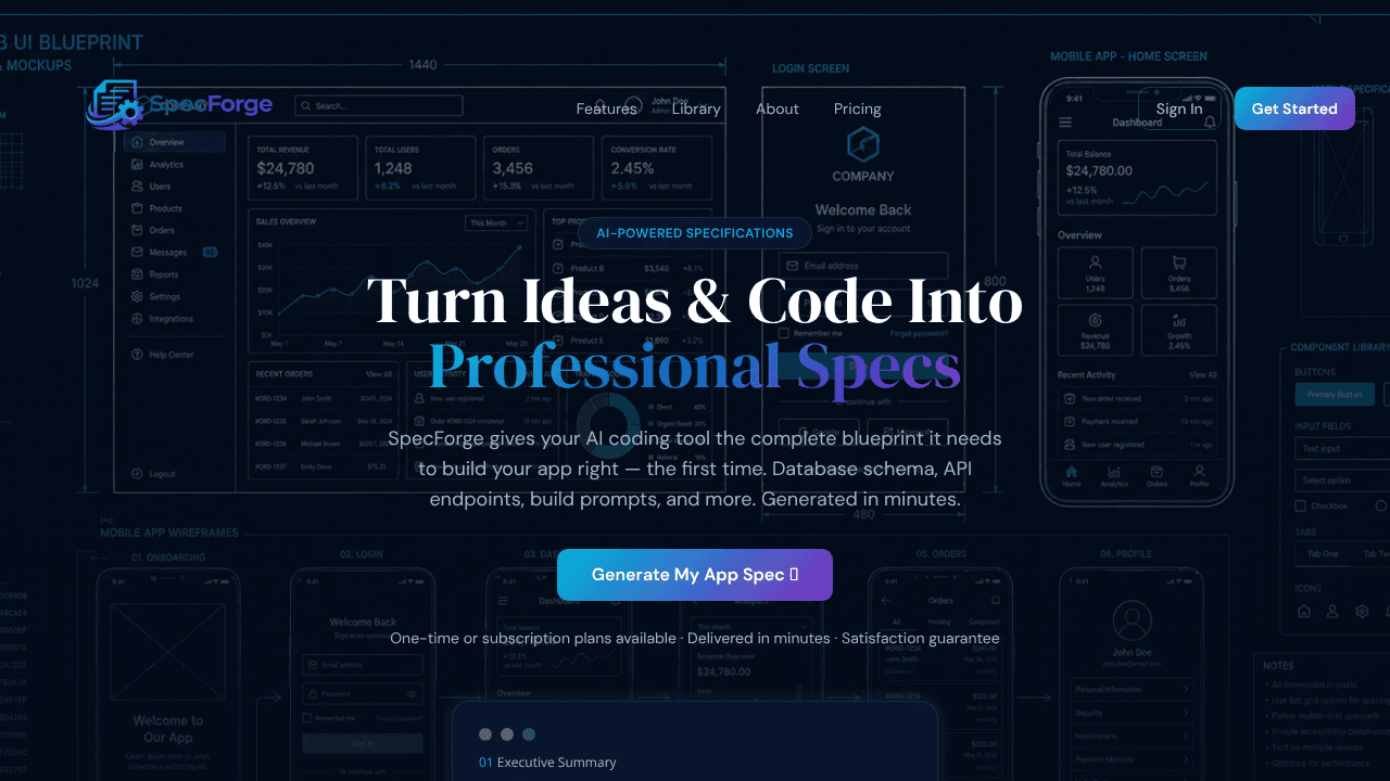 SpecForge website screenshot