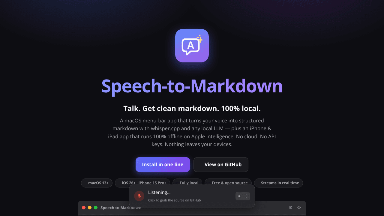 Speech To Markdown website screenshot