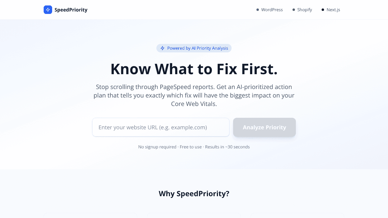 SpeedPriority website screenshot