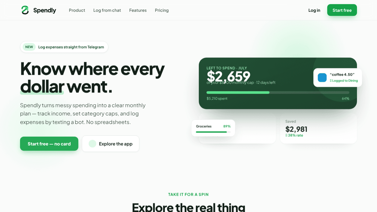 Spendly website screenshot