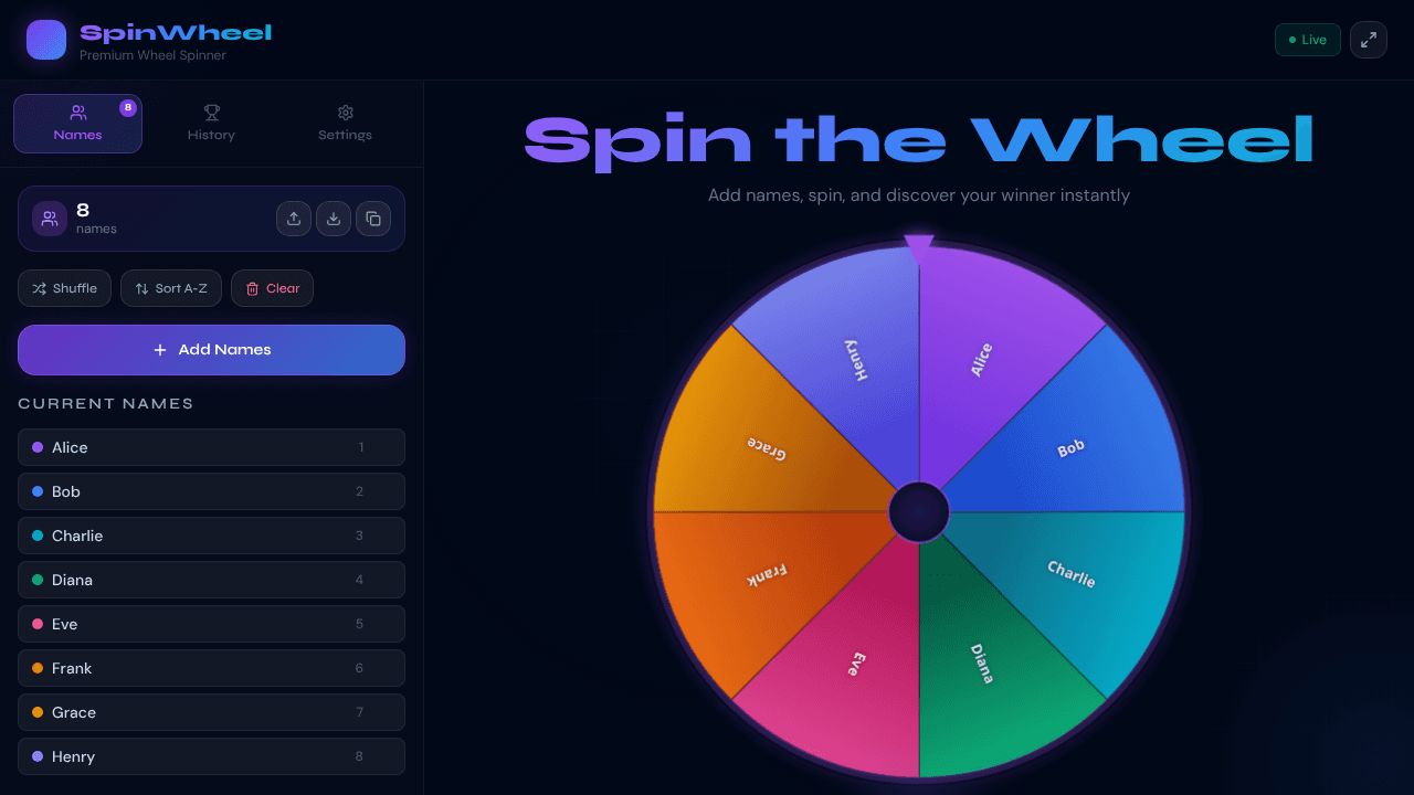 SpinWheel website screenshot