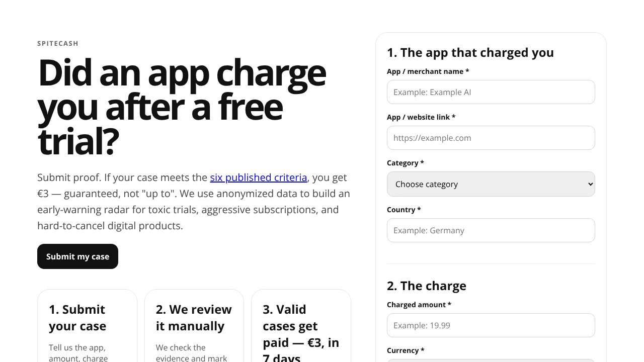 SpiteCash website screenshot