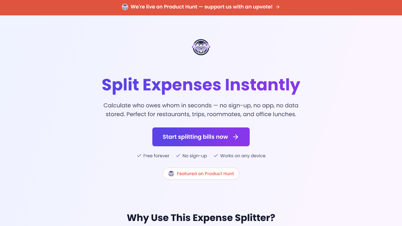 split biller website screenshot