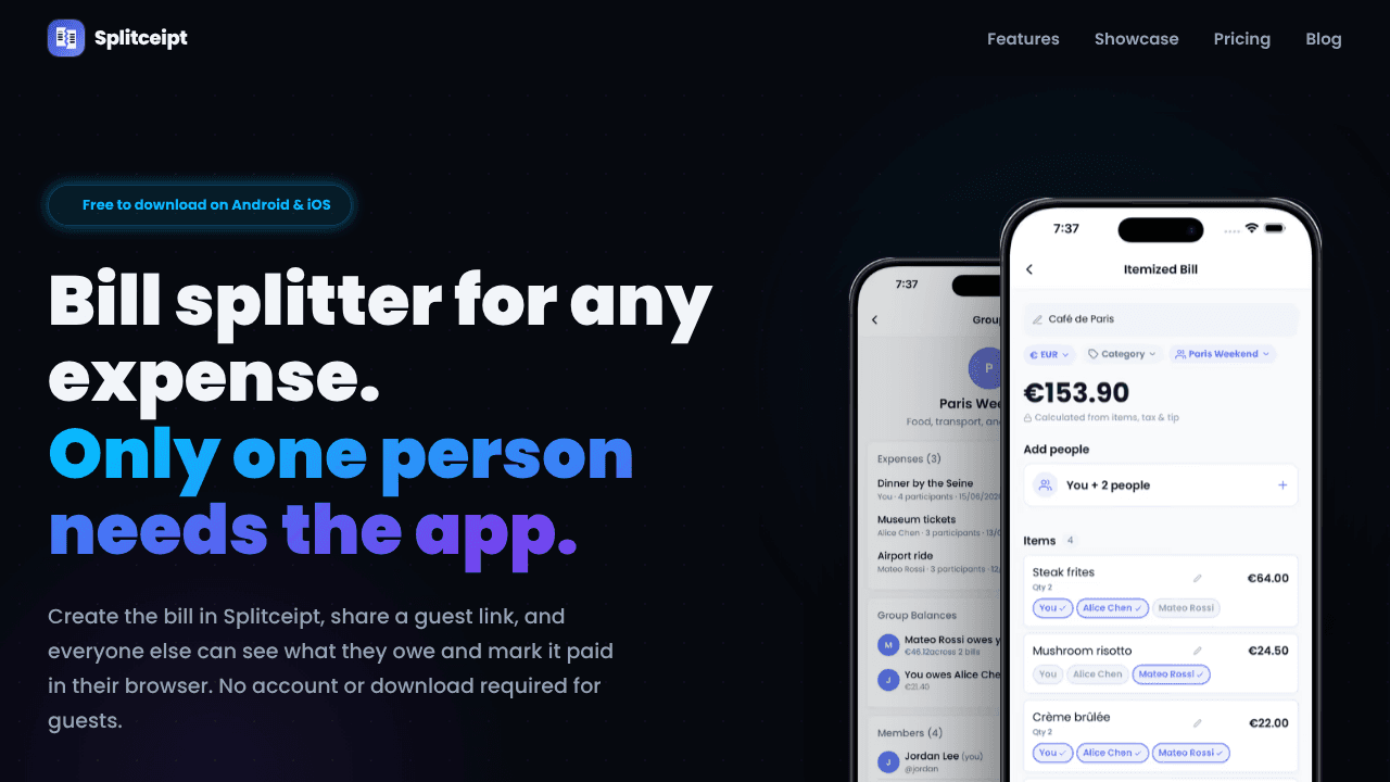 Splitceipt: Bill splitter website screenshot