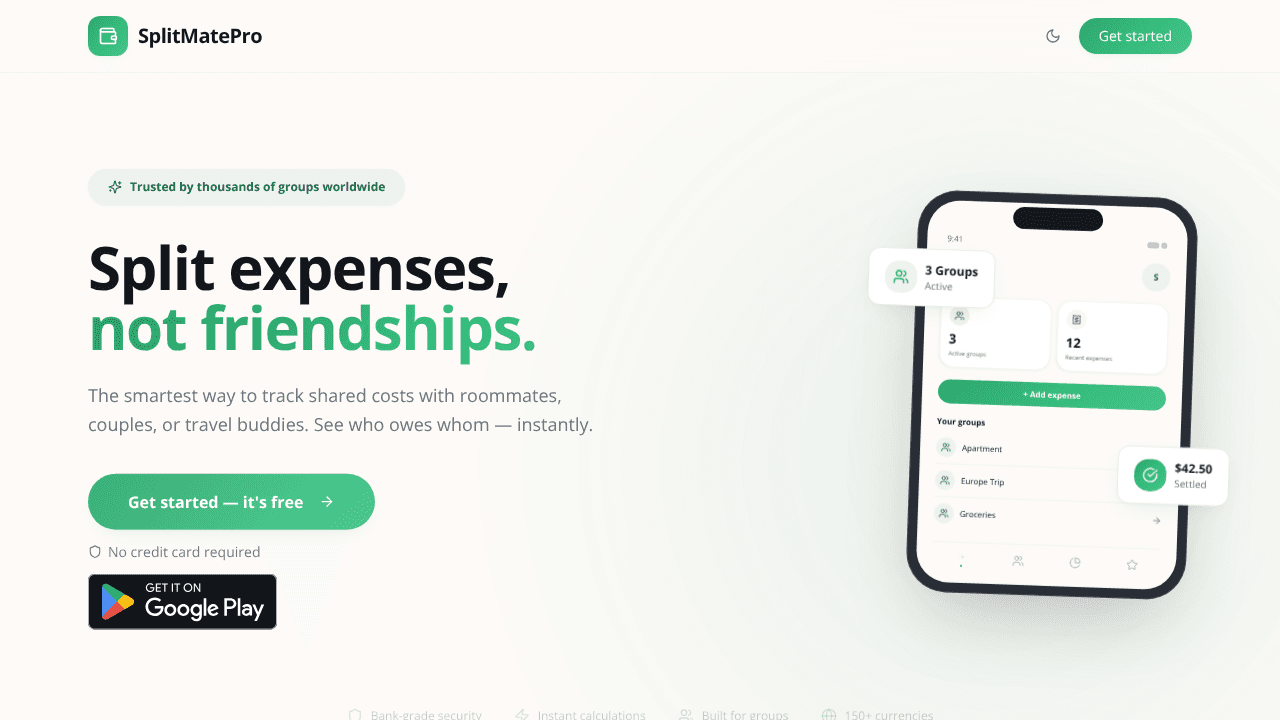 SplitMatePro website screenshot